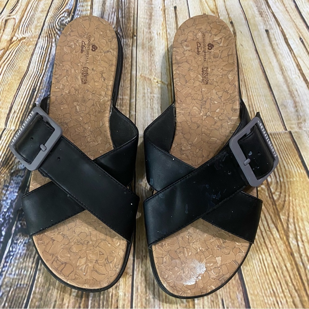 Cloudsteppers By Clarks Womens Size 11 Juneshell Black Slip On Slides